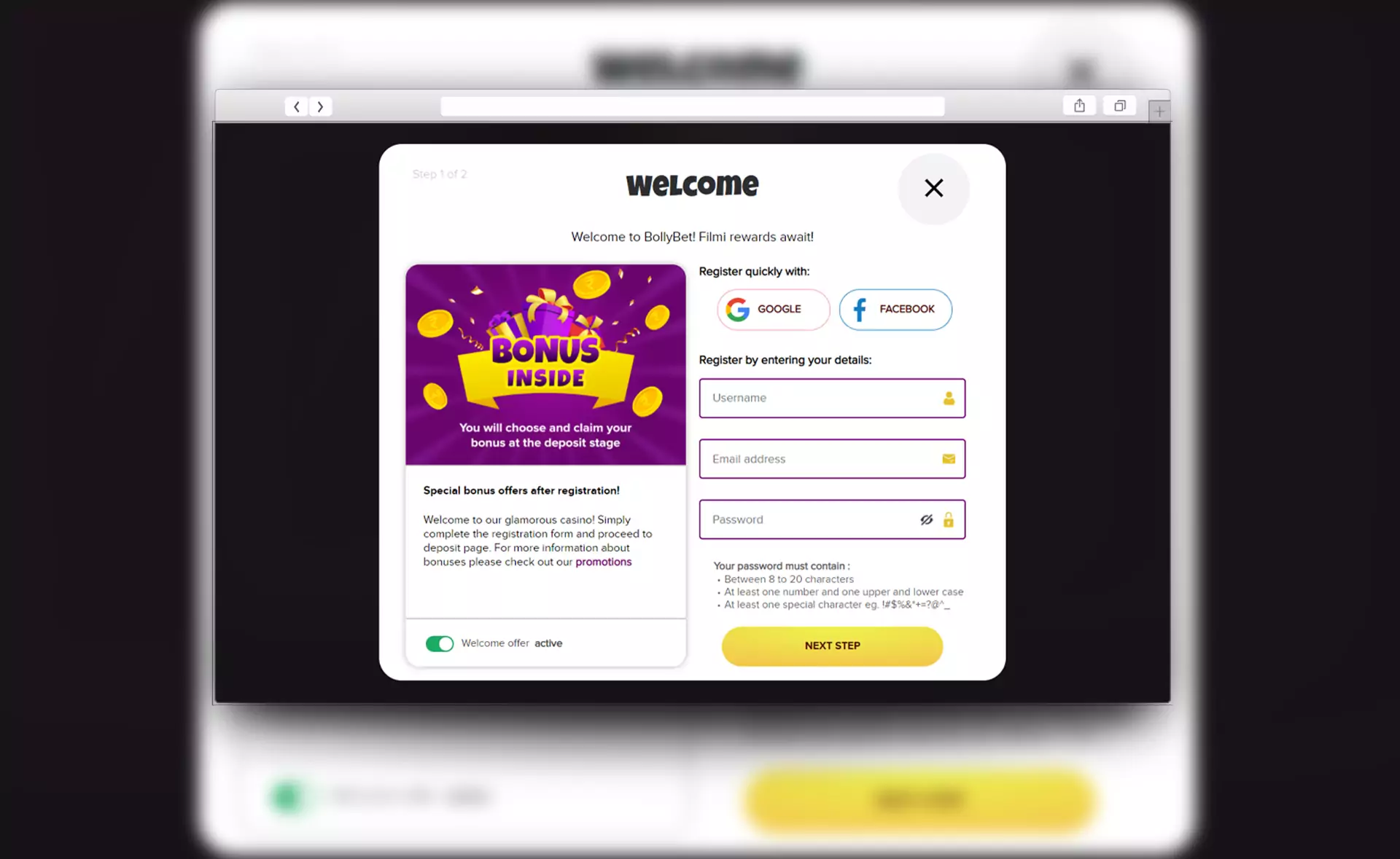 Get the bonus during registration.