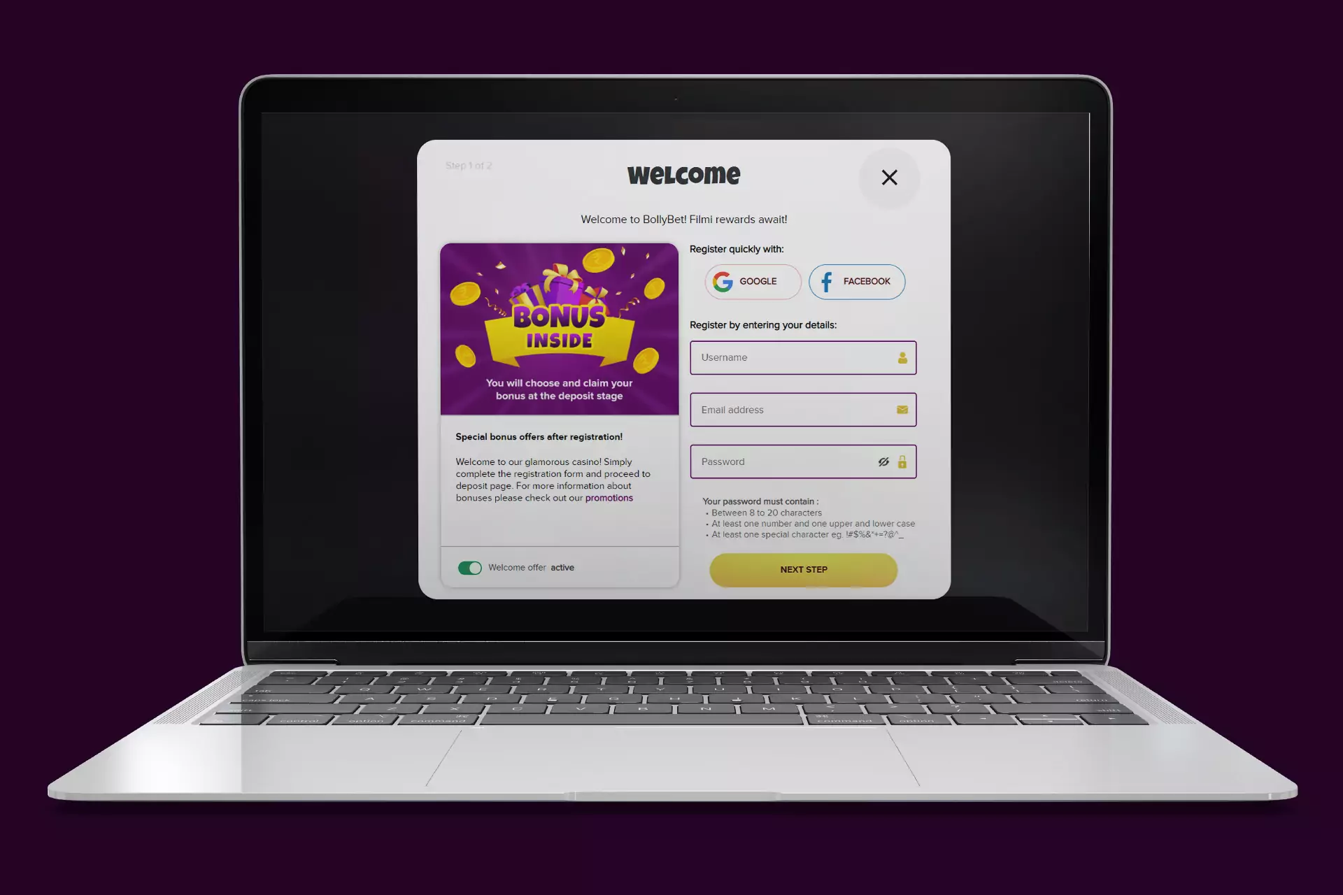 To create a new account, enter your username and password.