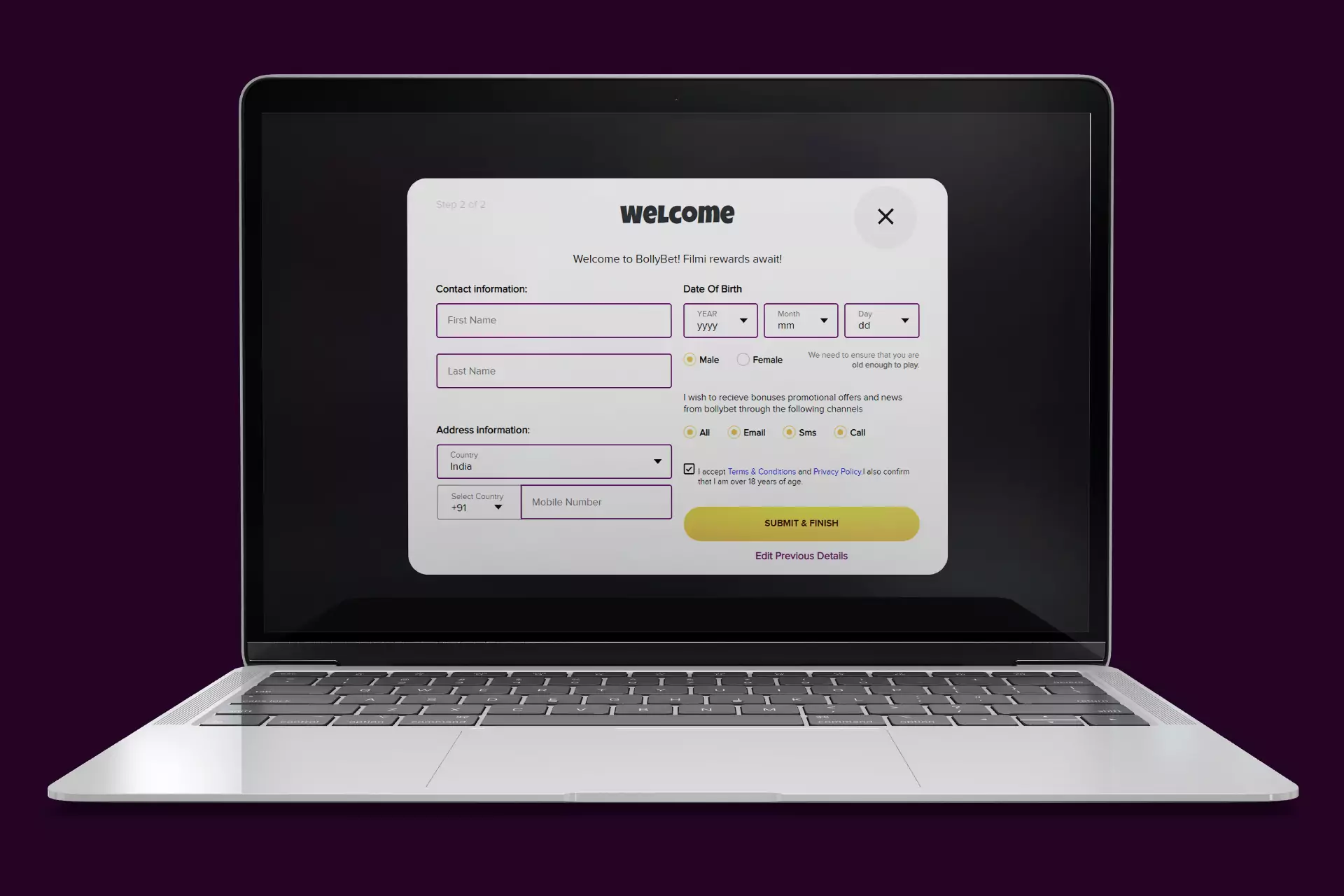Fill in the fields of the registration application.