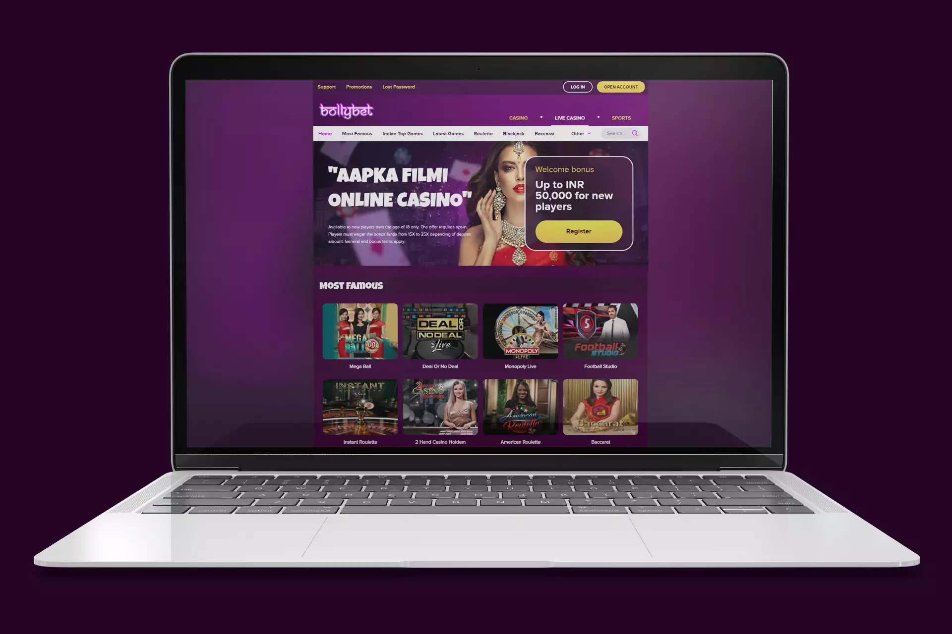 Open the homepage of Bollybet.