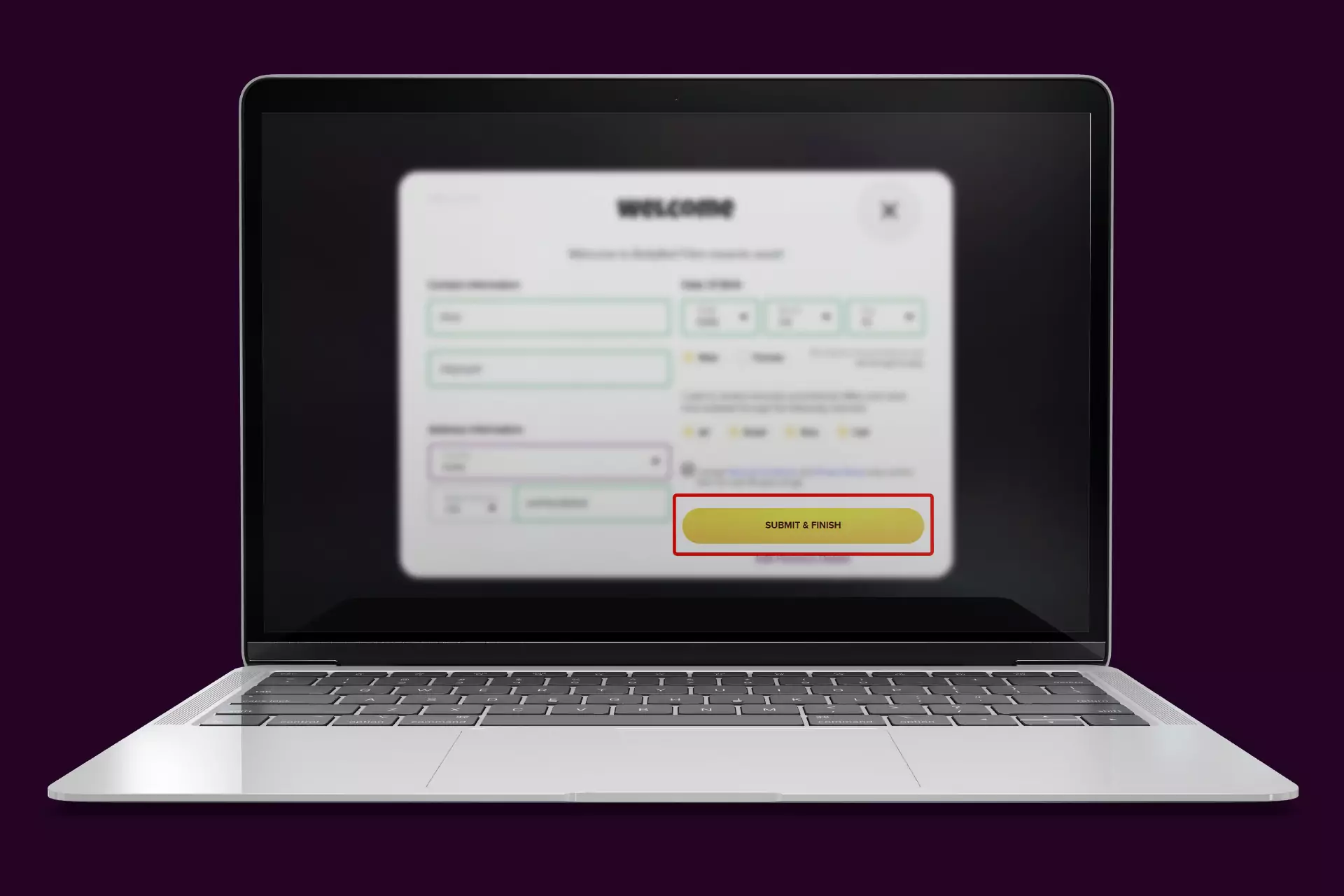 Submit the registration by pressing the yellow button.