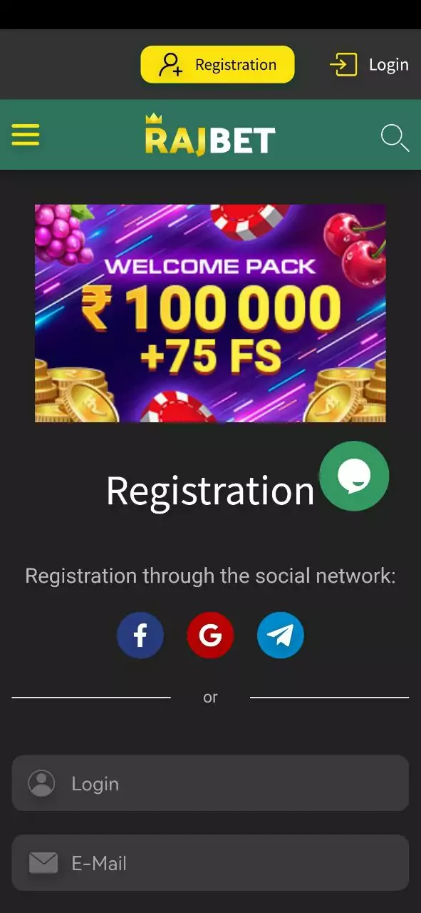 Rajbet app registration form.