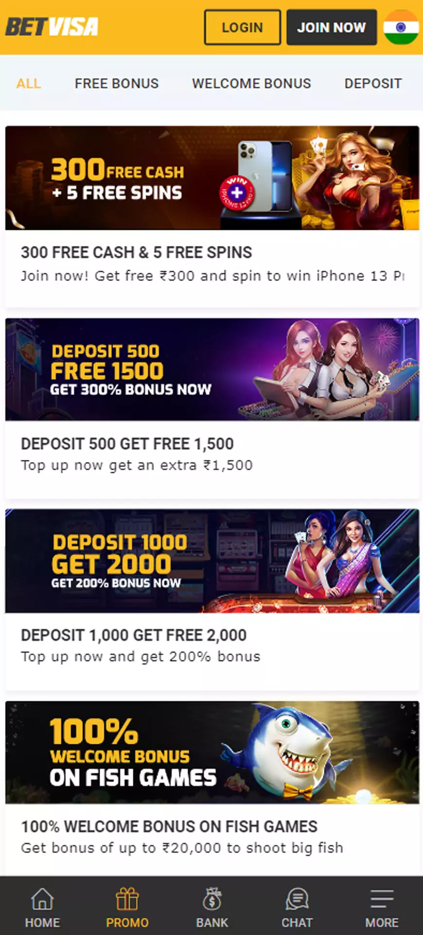 Use all of the promotions of Betvisa.