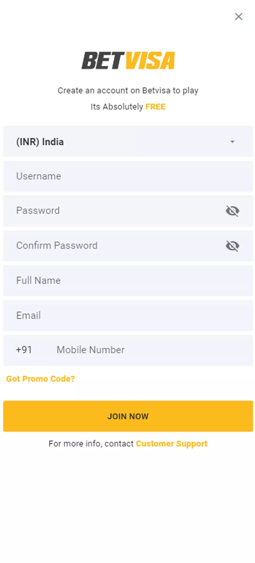 Registrate in Betvisa app.