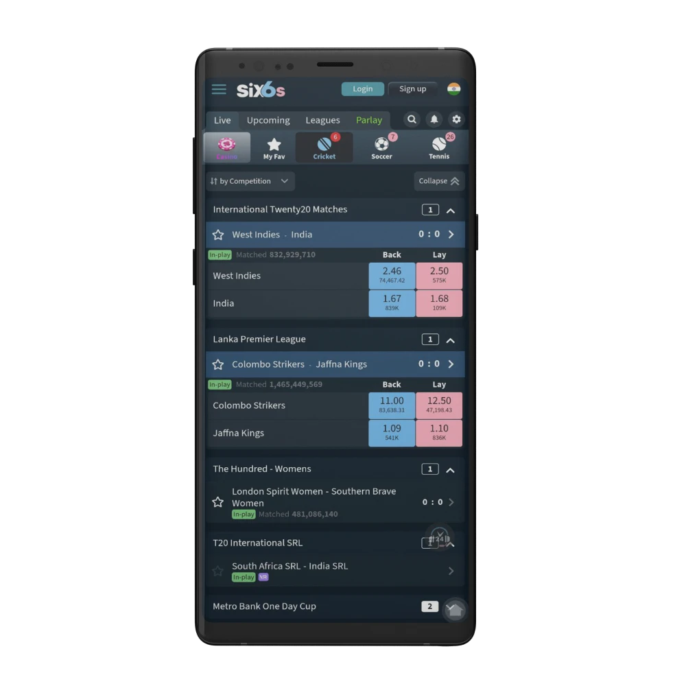 With the Six6s app, play casino games and bet anywhere.