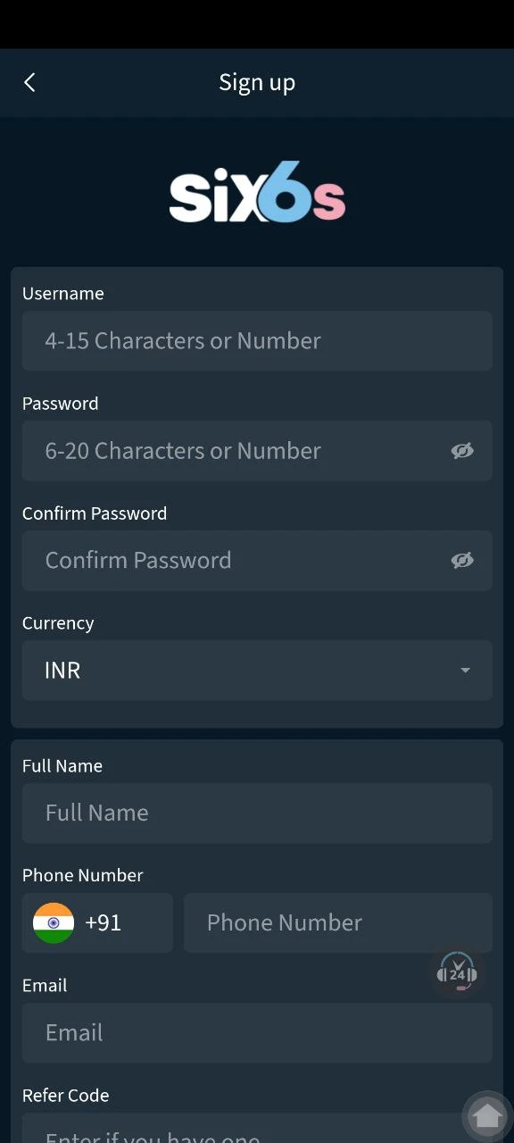 The Six6s app has a simple registration process.