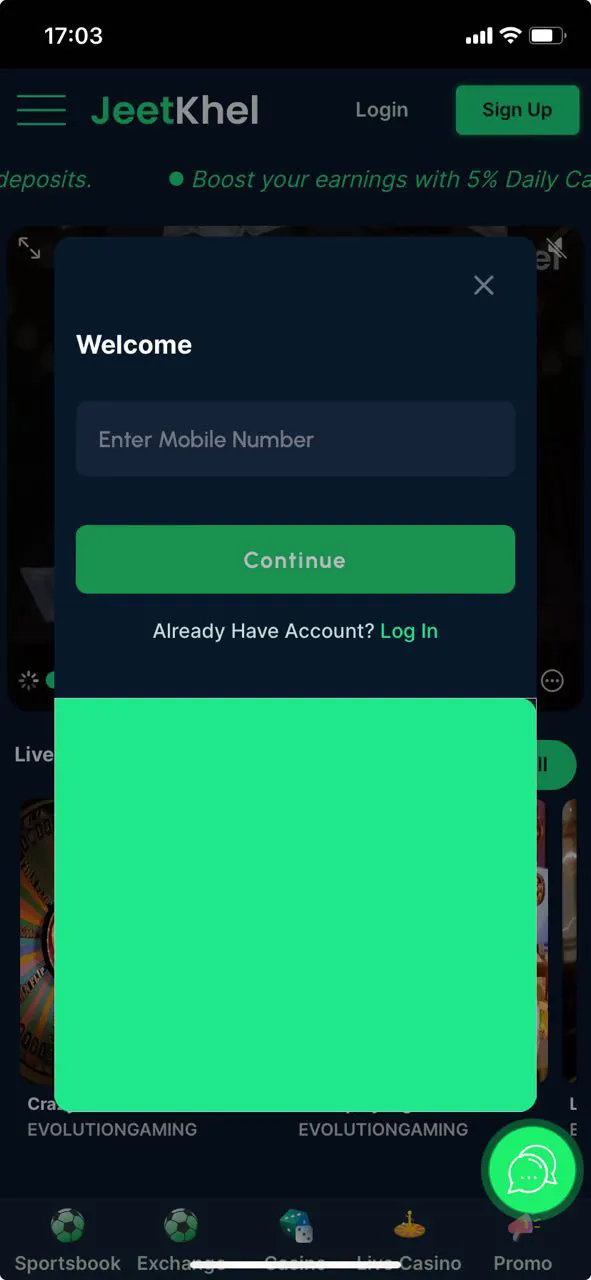 Sign up for Jeetkhel using your mobile device.