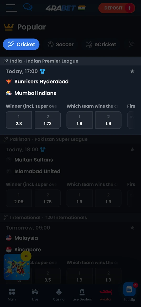 Choose your preferred sport and event on 4Rabet.