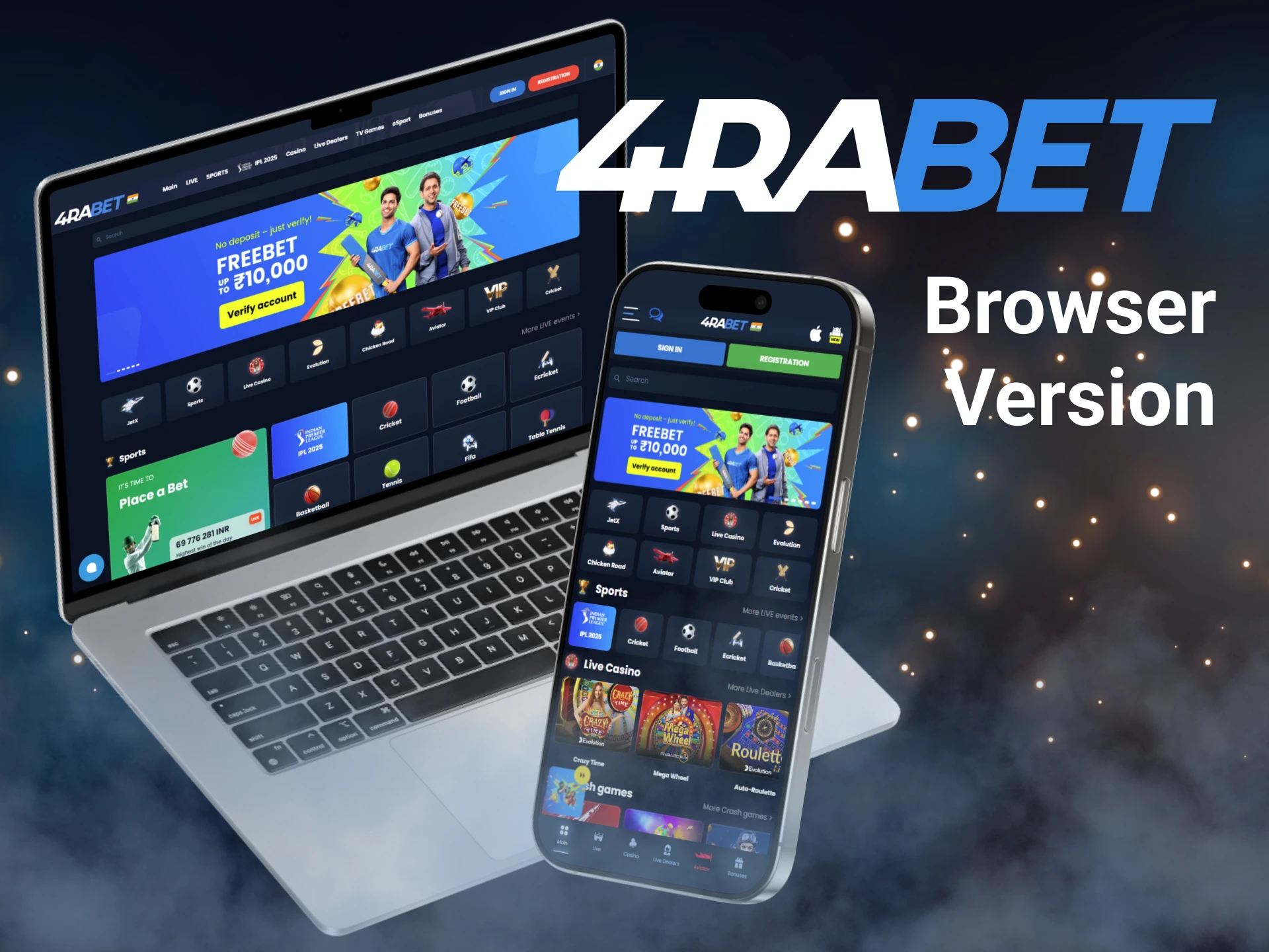 Access the 4Rabet browser version for quick and easy gameplay.