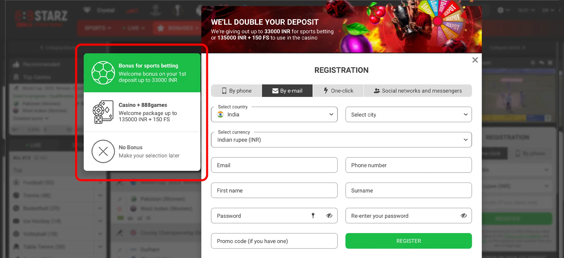 Choose your welcome bonus and start strong at 888Starz.