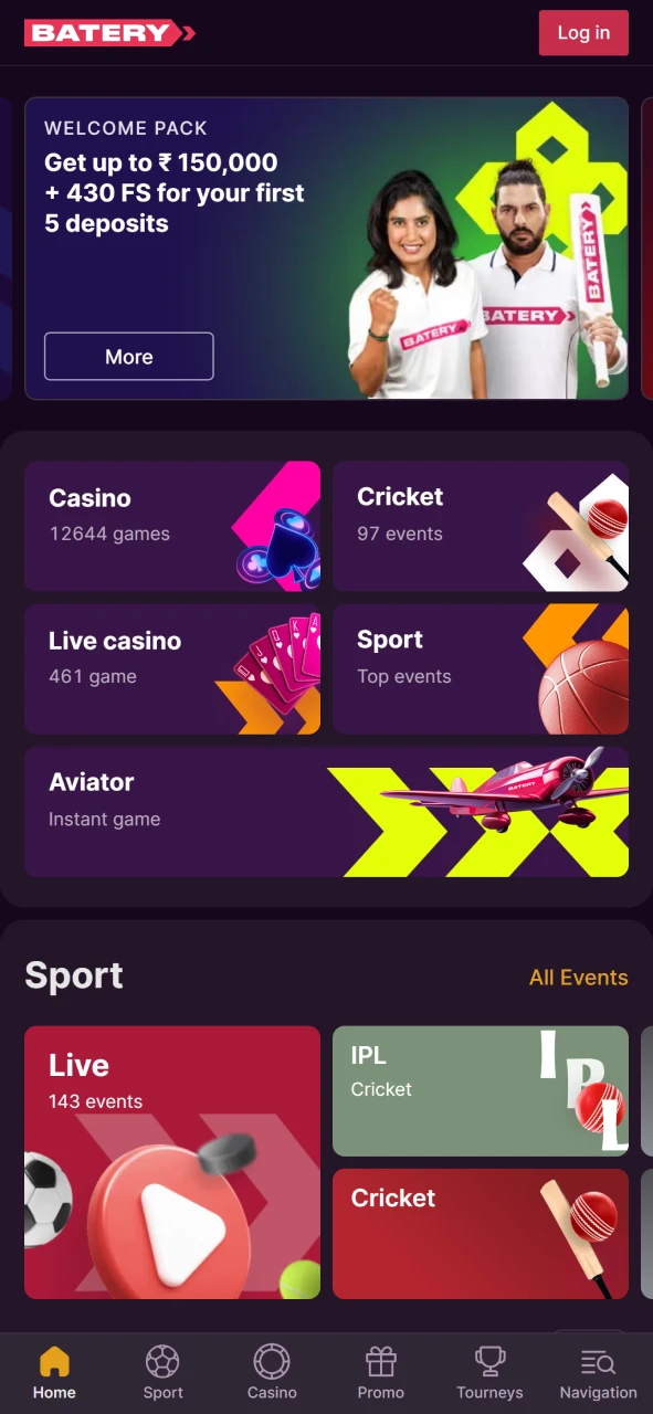 The Batery app main page shows trending matches and top bonuses.