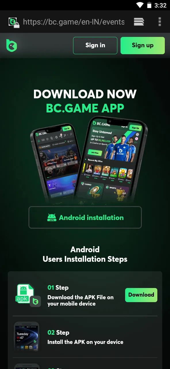 Go to the BC Game website to download the app.