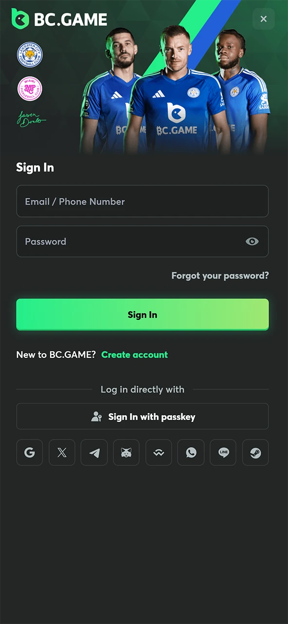 Sign in to your BC Game account.
