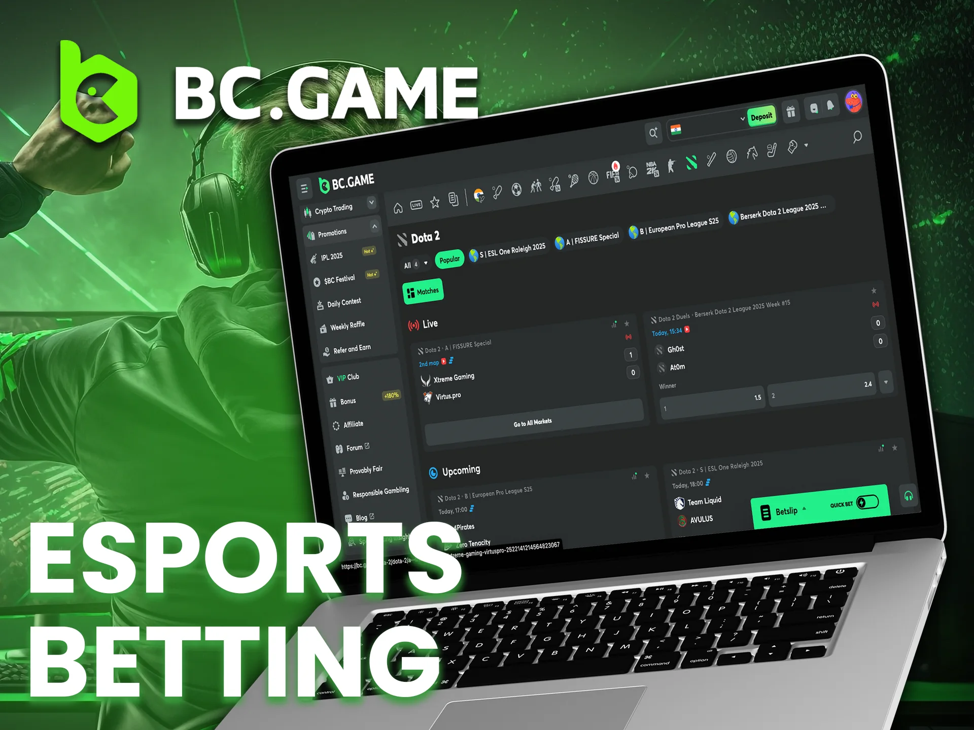Bet on top matches with BC Game eSports in India.