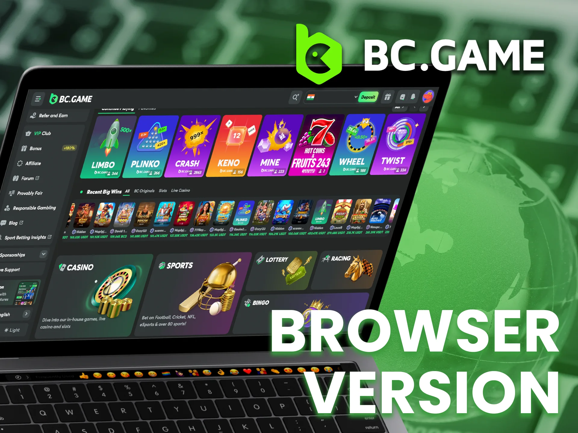 Play instantly with the browser version of BC Game.