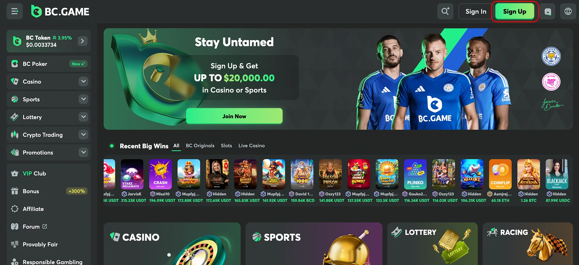 Find the sign up button and start your BC Game journey.