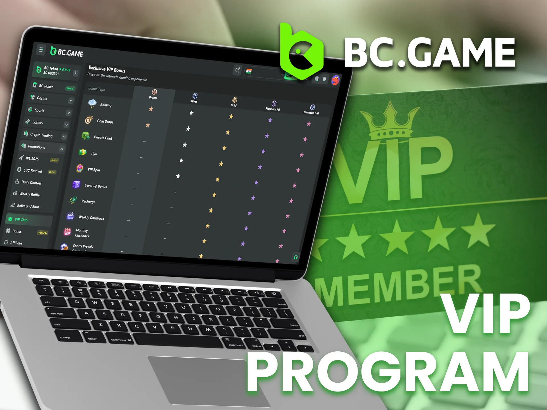 Join the VIP program and enjoy exclusive perks at BC Game.