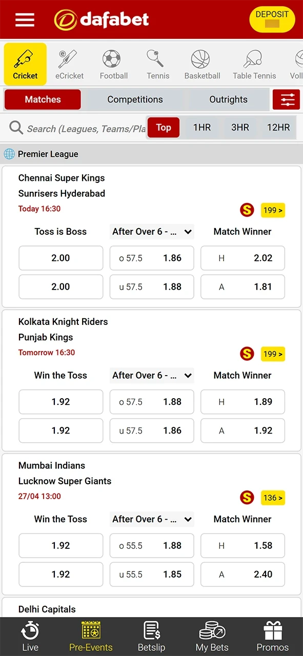 Go to the Dafabet sports betting section.