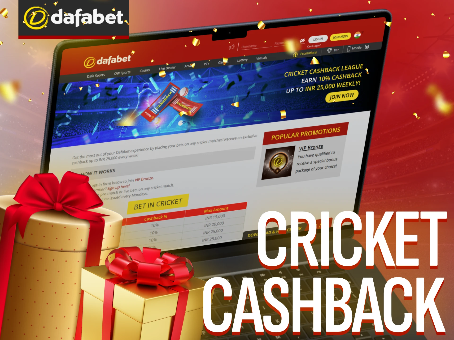 Enjoy the Cricket Cashback Bonus at Dafabet for Indian players.