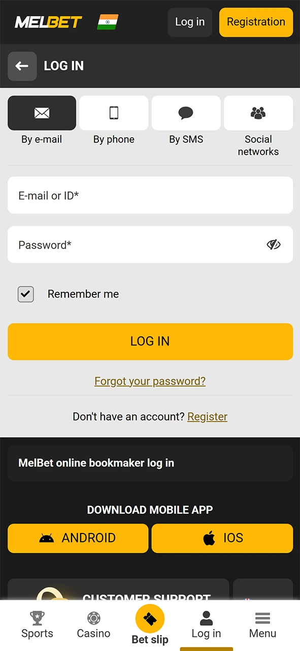 Log in to your Melbet account.