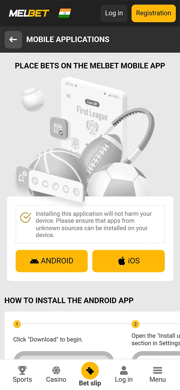 Go to the Melbet mobile app section.