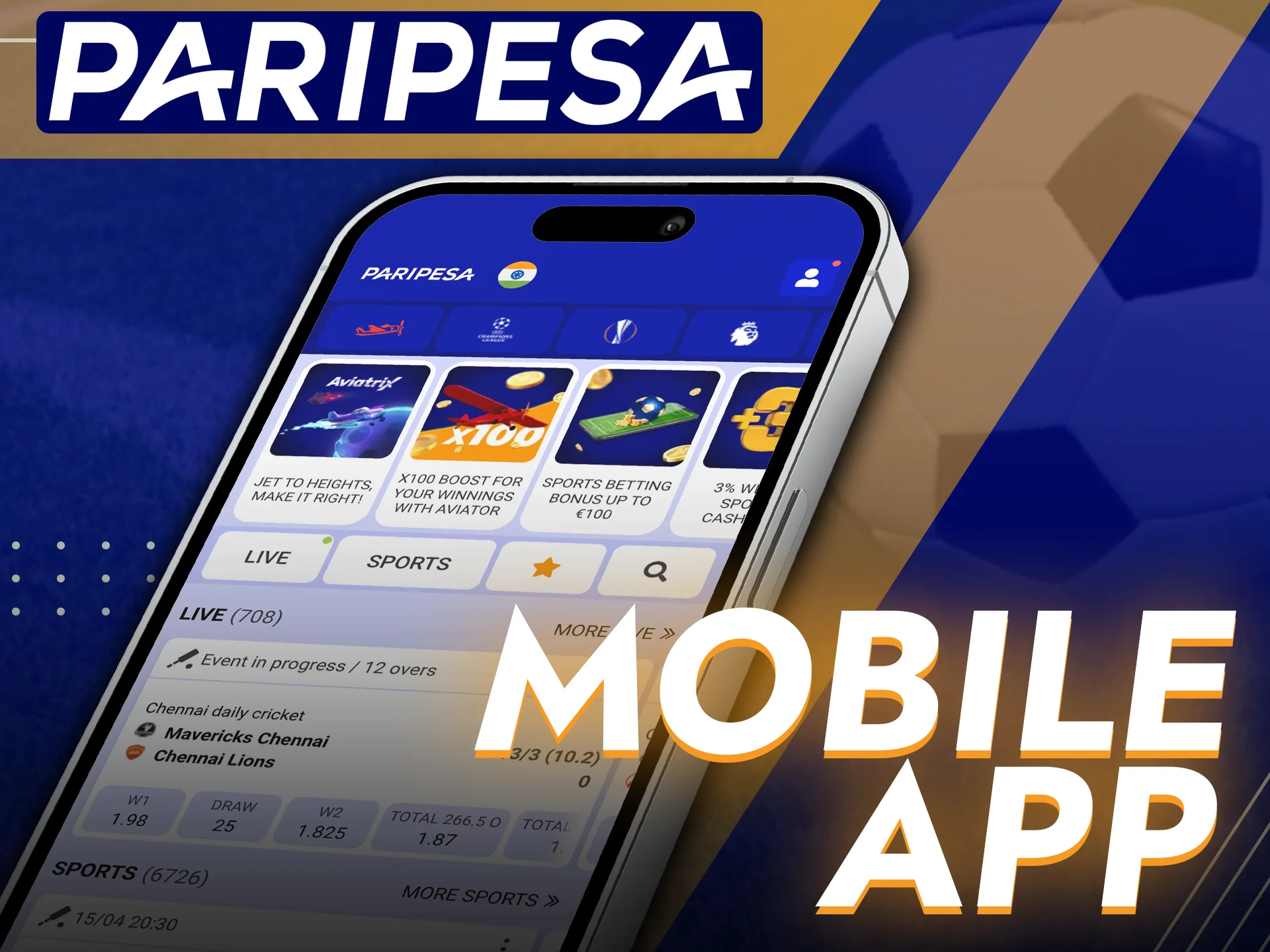 Download the Paripesa mobile app and bet anywhere.