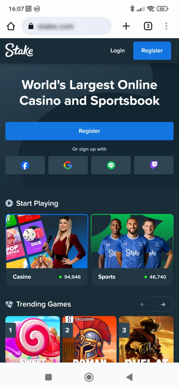 Go to the official Stake website to access the Android app installation.