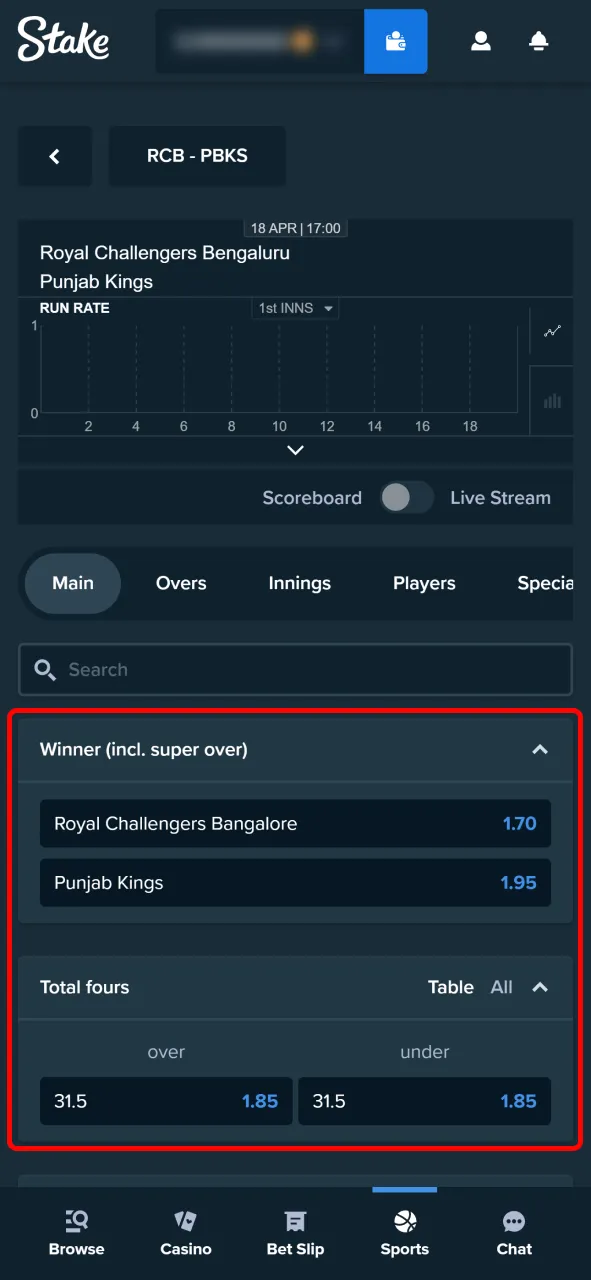 Select the type of bet that suits your strategy on Stake.