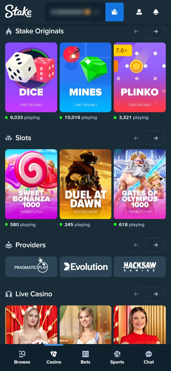 Use the bonus funds to start betting with Stake in India.