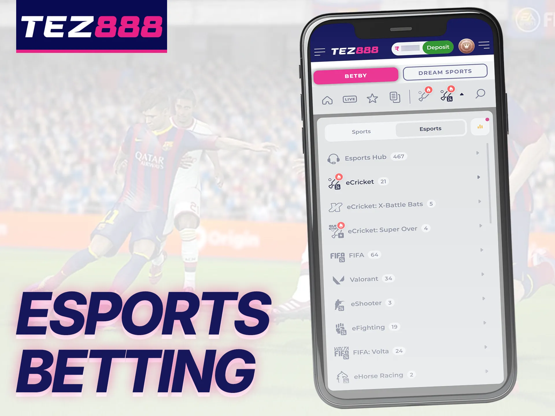 You can bet on esports on the Tez888 app.