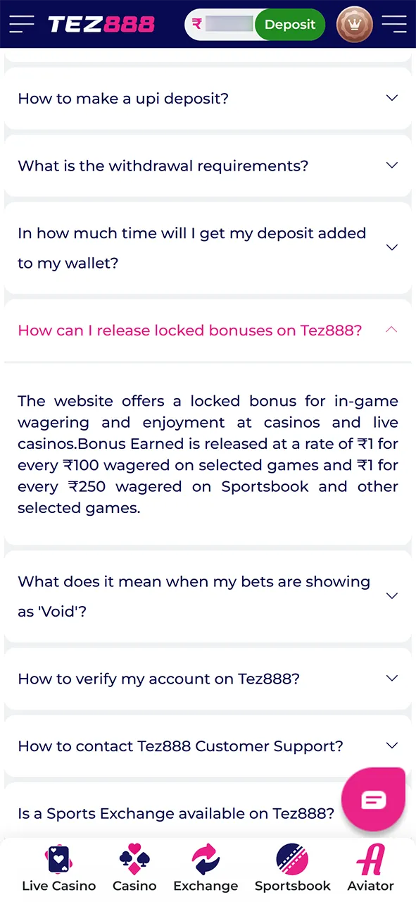 Place your bets in compliance with Tez888 wagering requirements.