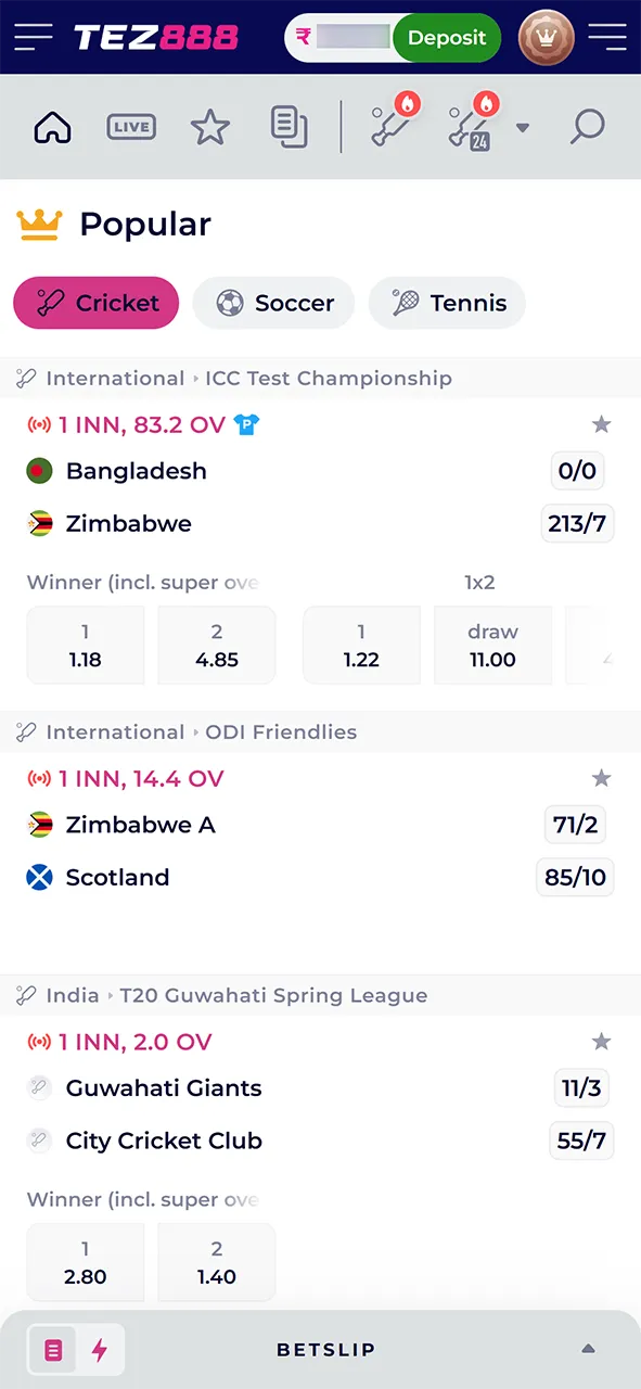 Start betting or playing casino games at Tez888.