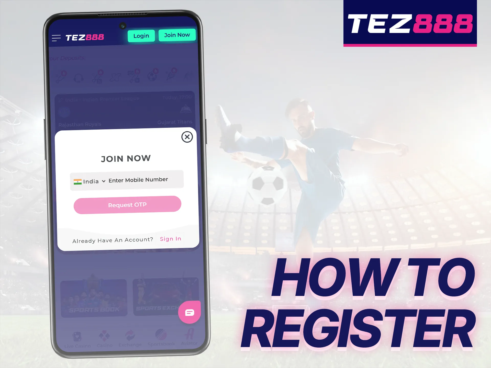 Follow a few simple steps to register on the Tez888 platform.