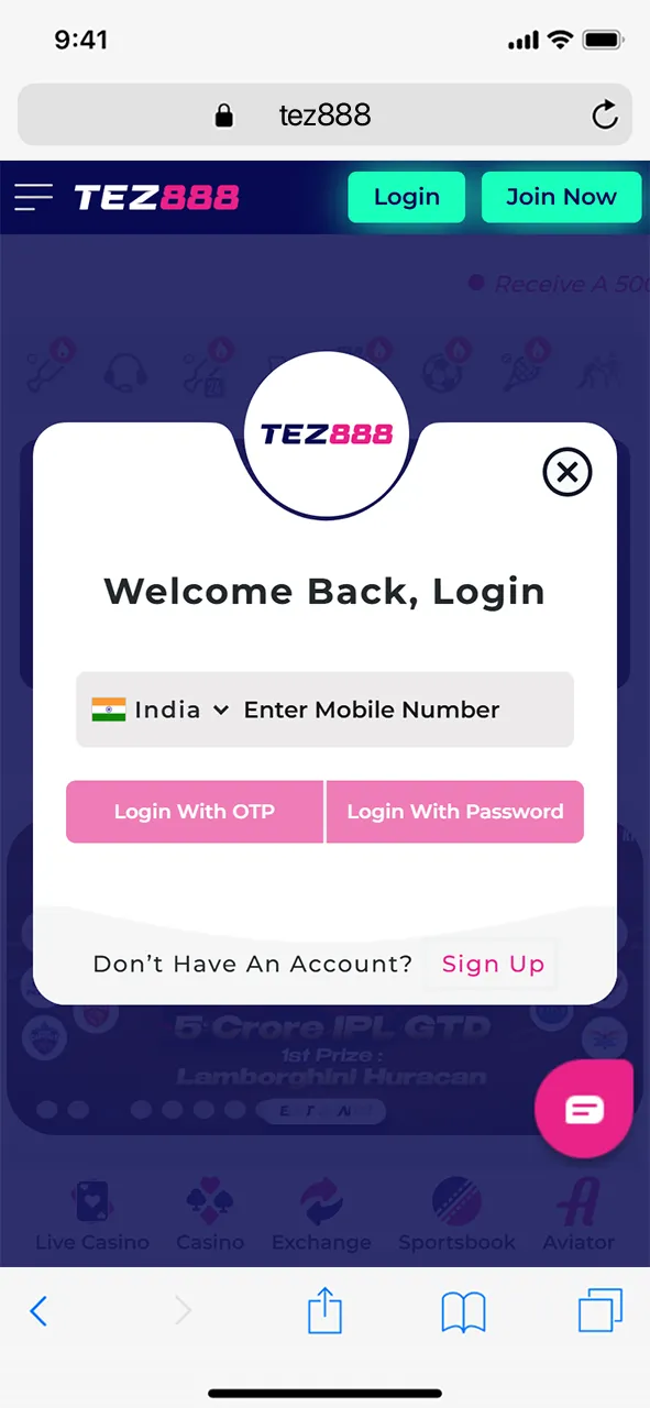 Log in to your Tez888 account.