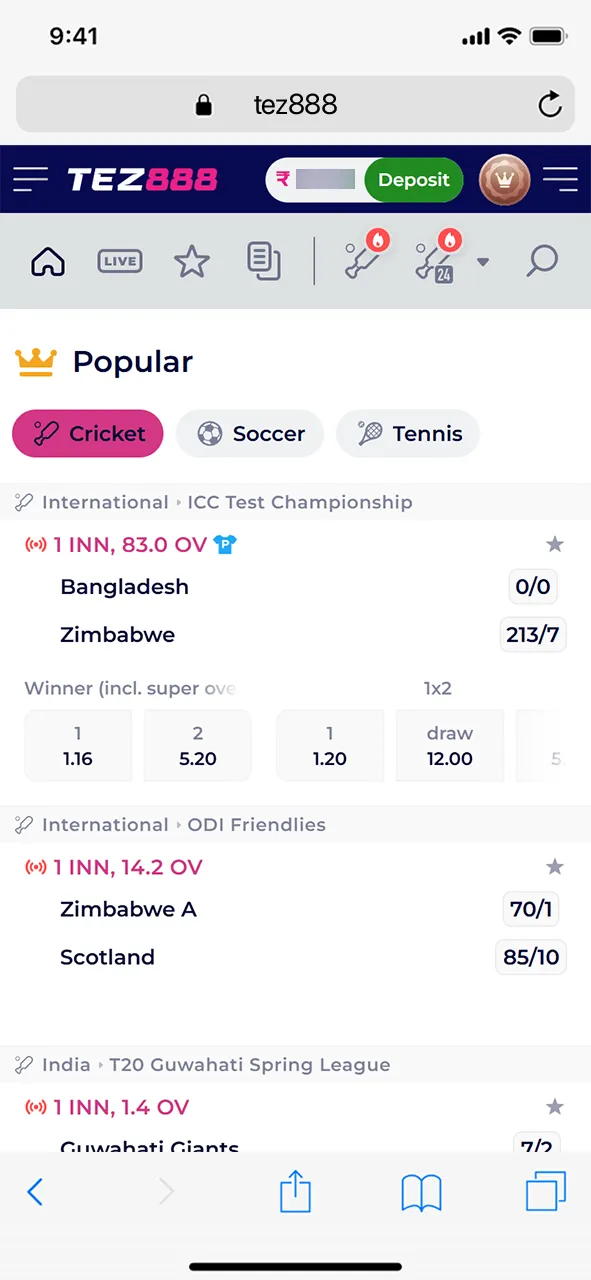 Use the mobile version of the Tez888 website for iOS.