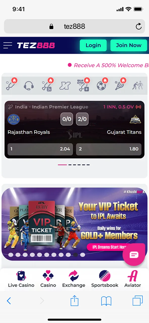 Go to the Tez888 website.