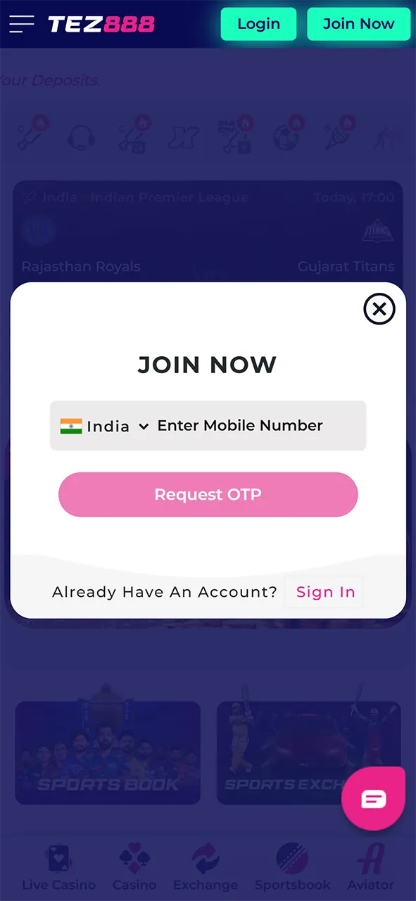 Tez888 registration form.