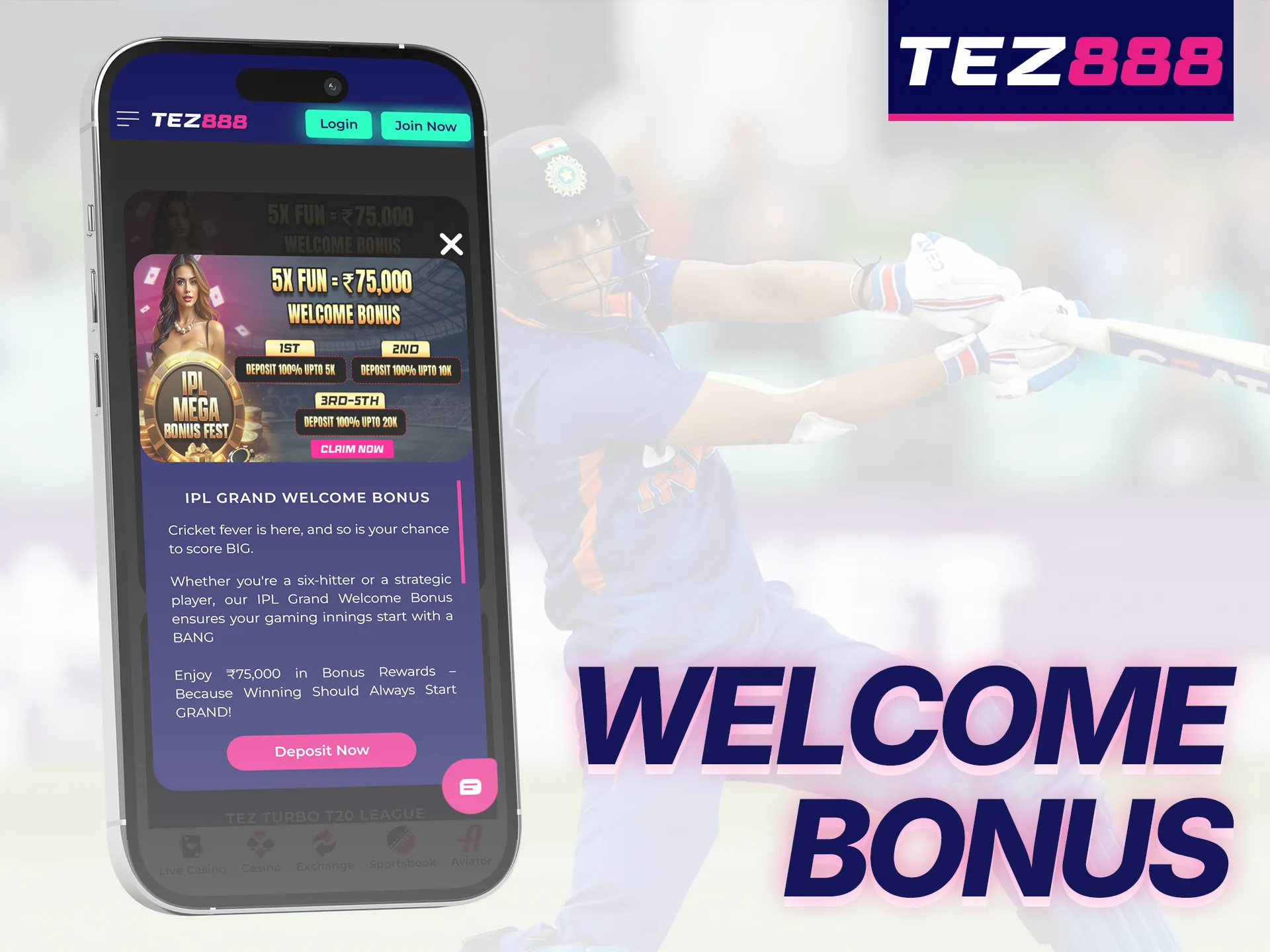 Get a welcome bonus for your first five Tez888 deposits.