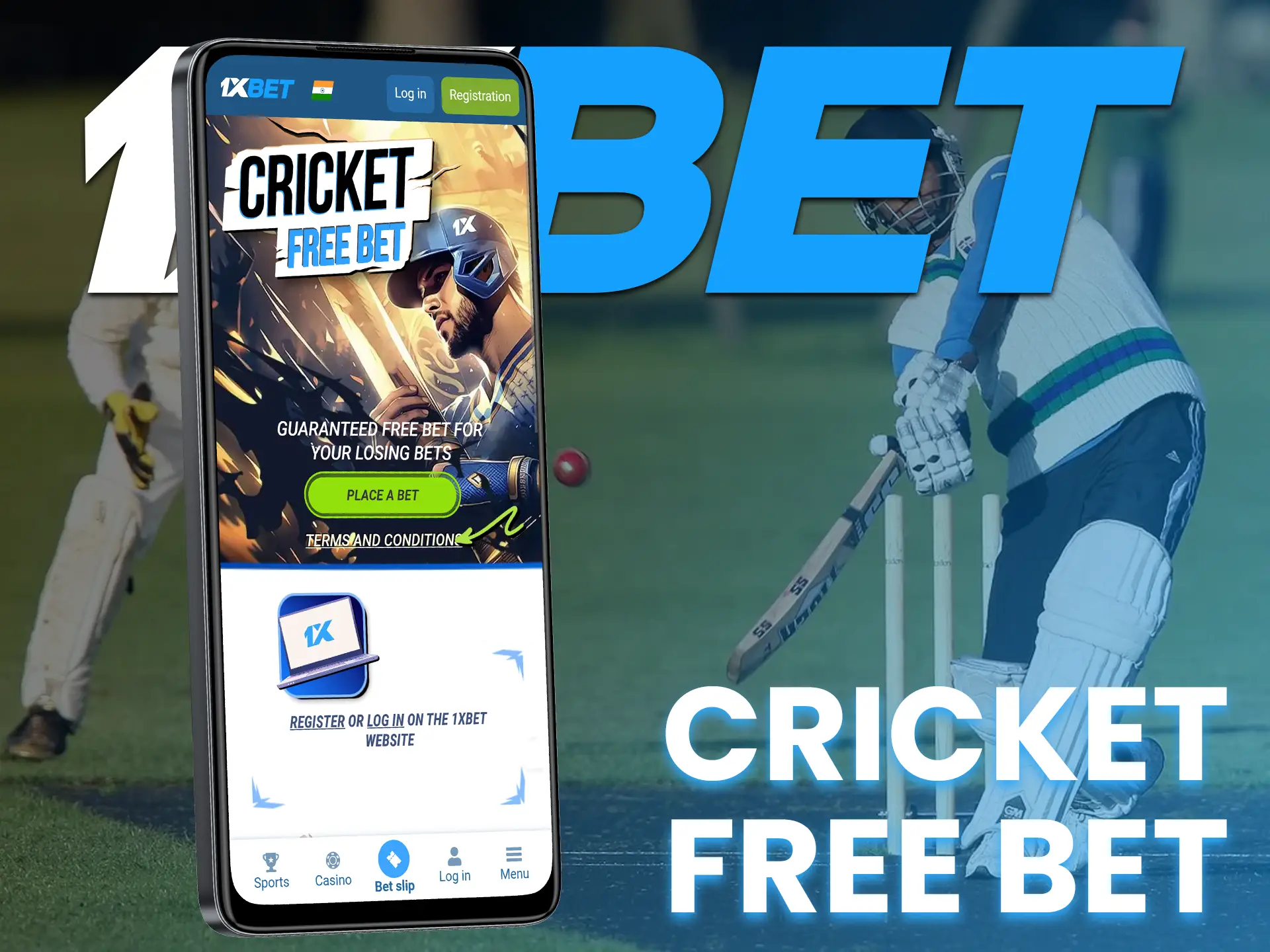 Get a free bet after losing a cricket bet on 1xBet.