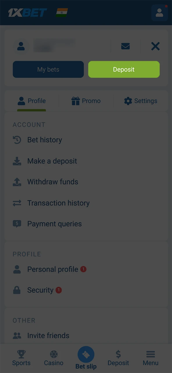 Go to the 1xBet deposit section.