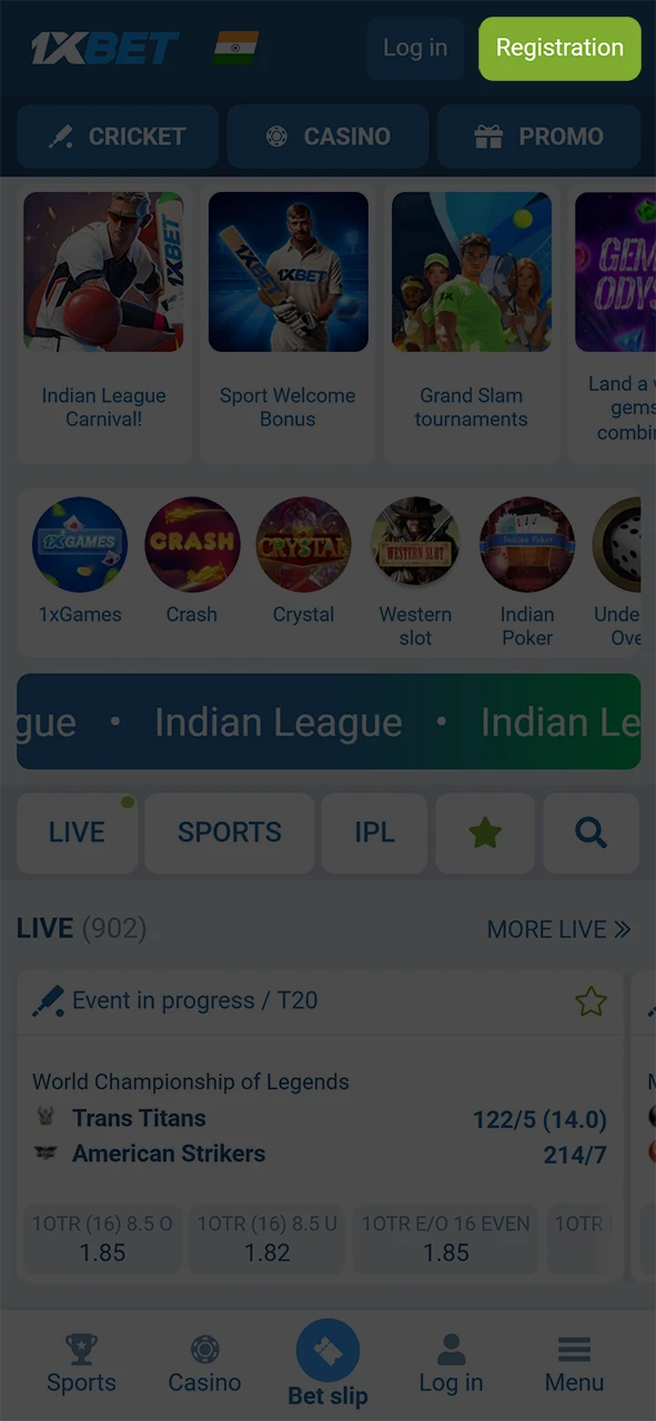 Click on the registration button on the 1xBet homepage.