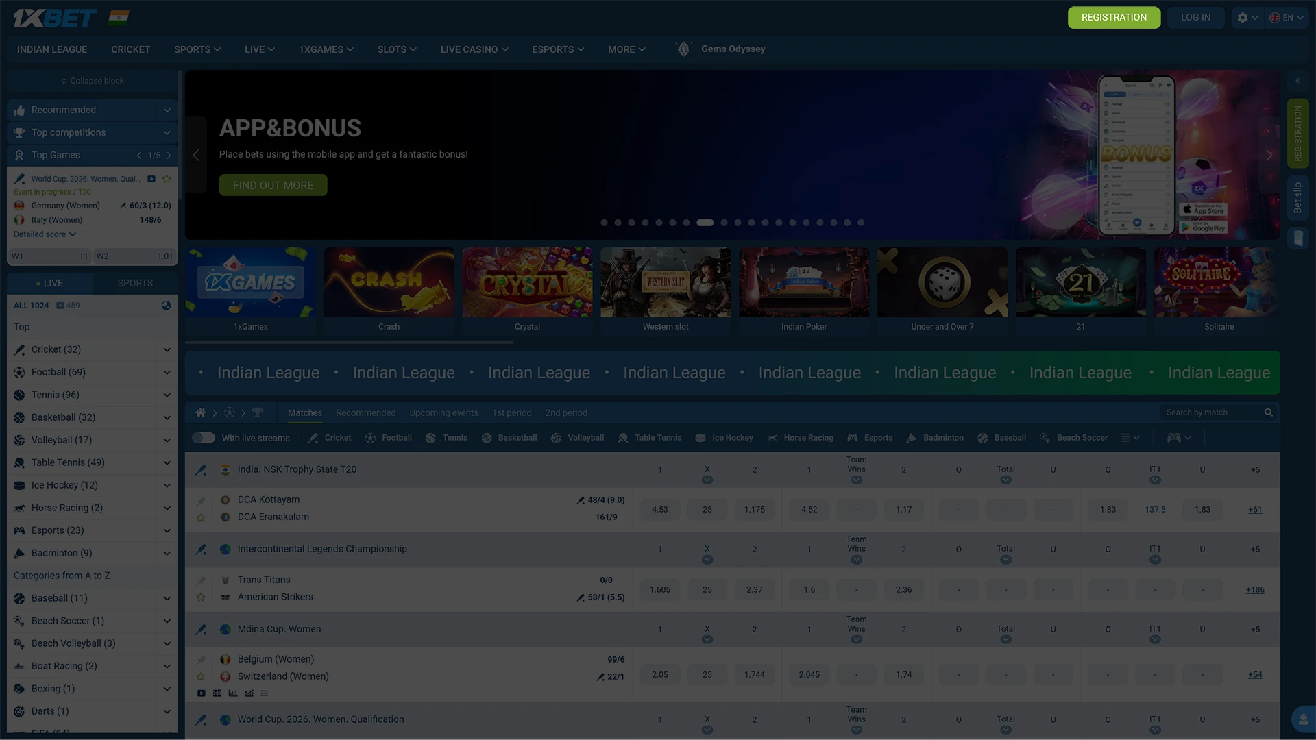 Start registration on 1xBet by clicking on the button.