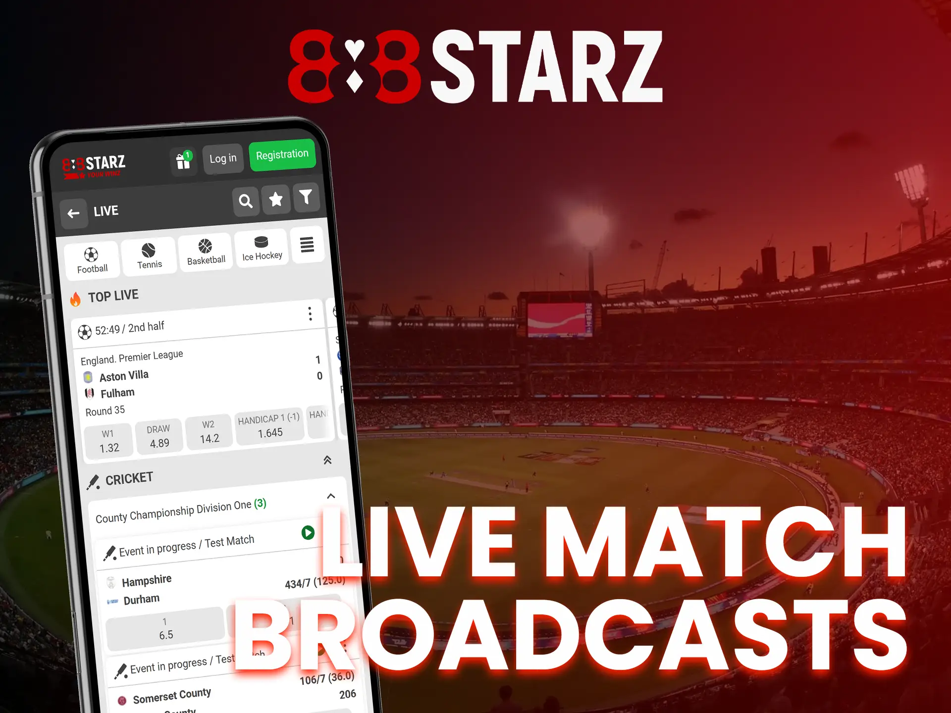 Watch and bet on live sports in the 888Starz app.