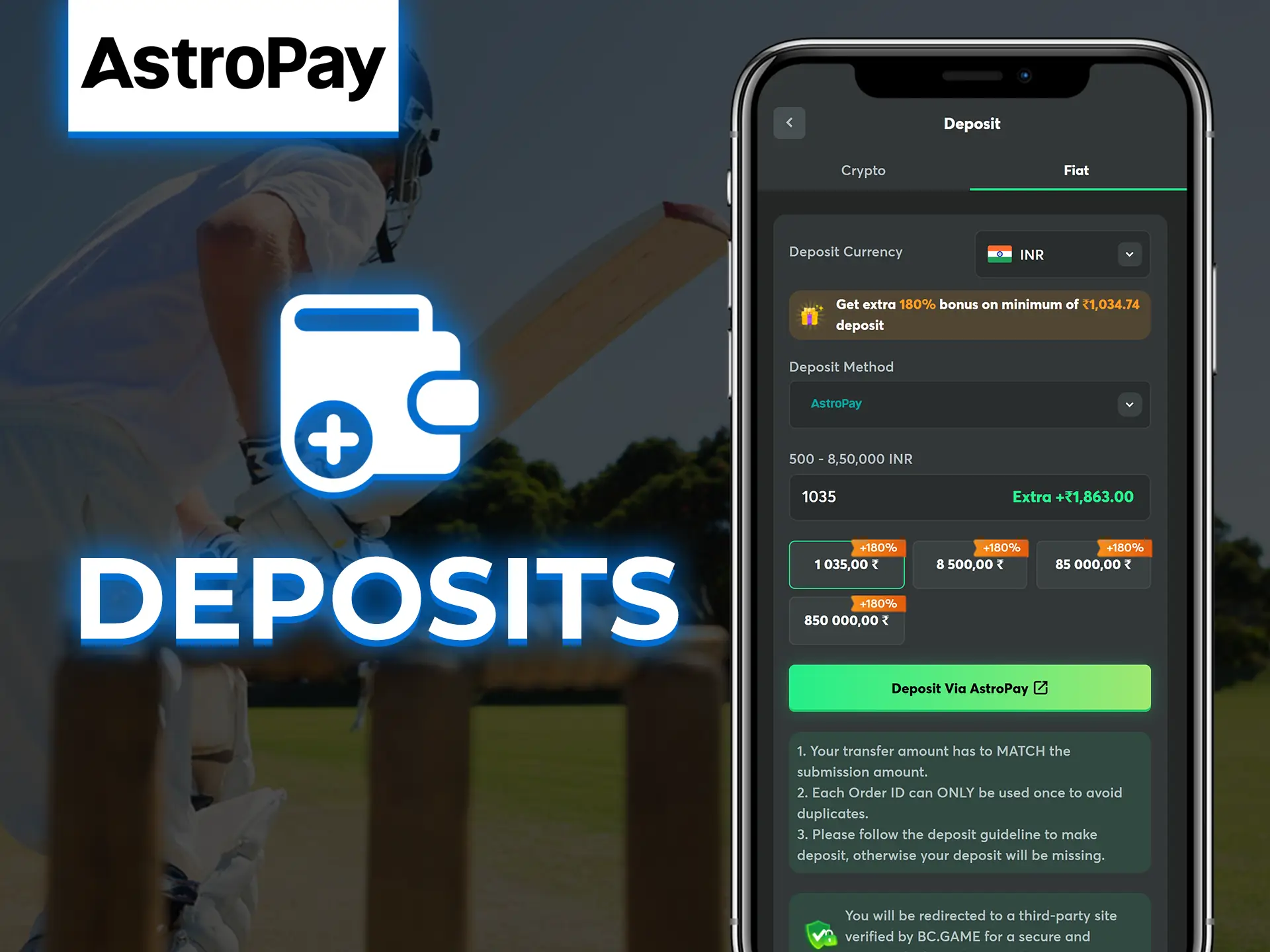 Many betting sites allow you to make deposits with AstroPay.