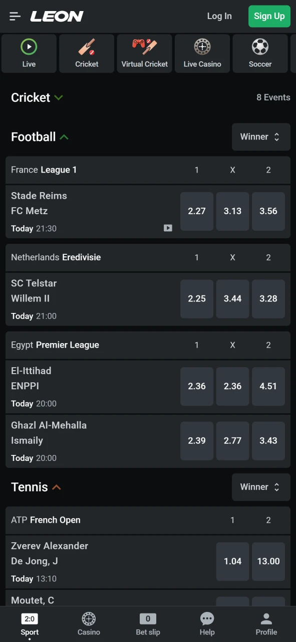 Enjoy a wide range of sports bets using the Leon Bet app in India.