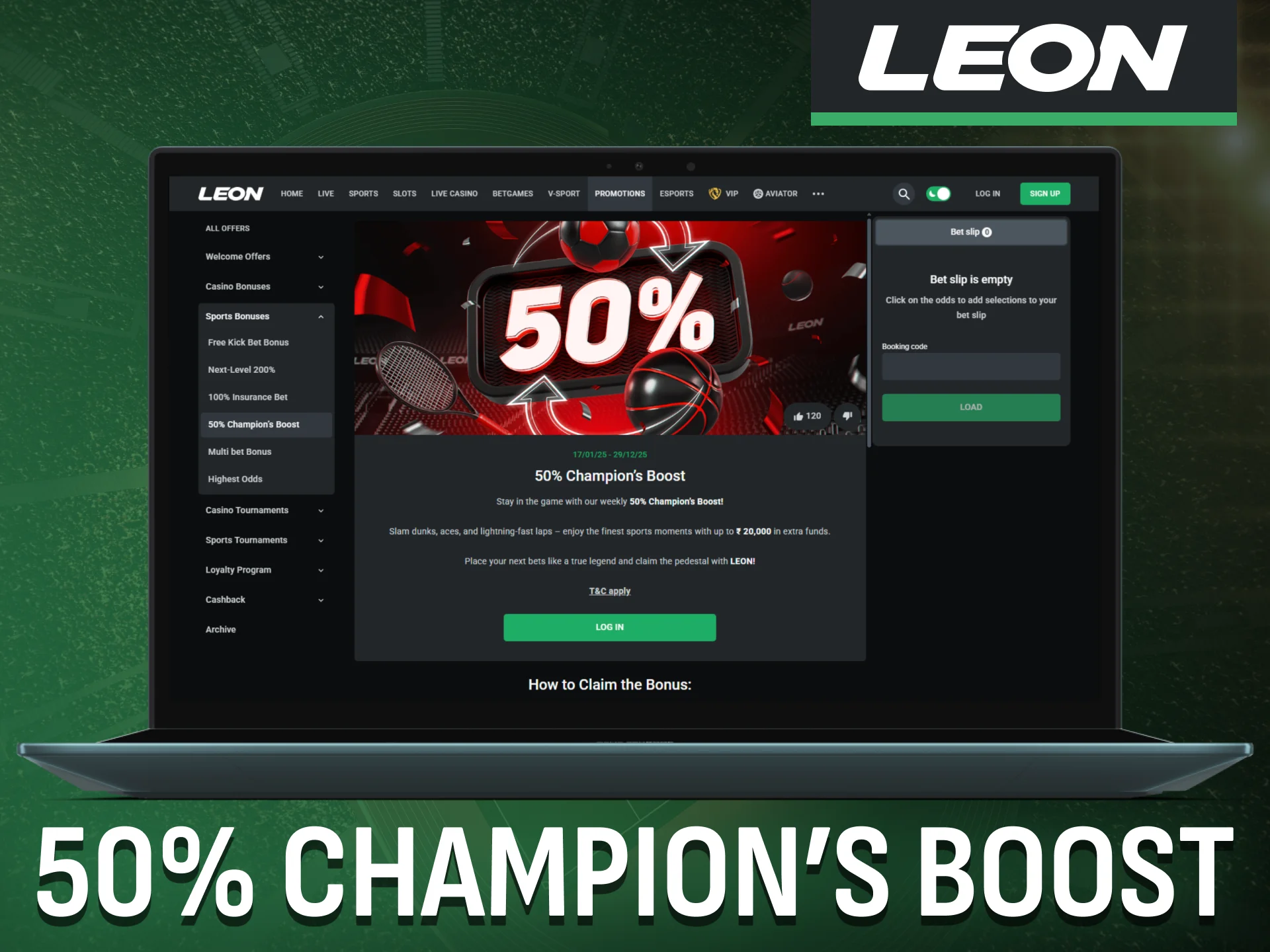 Boost your winnings daily with the Champion's Boost from Leon Bet.