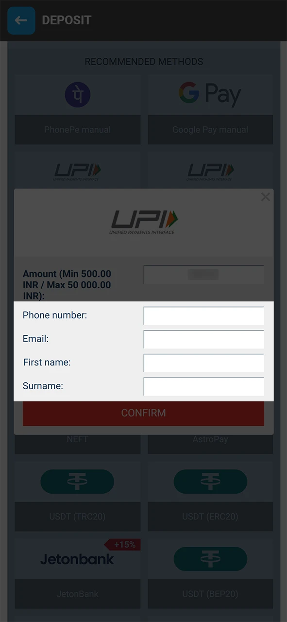 Enter the required information to complete your Megapari deposit.