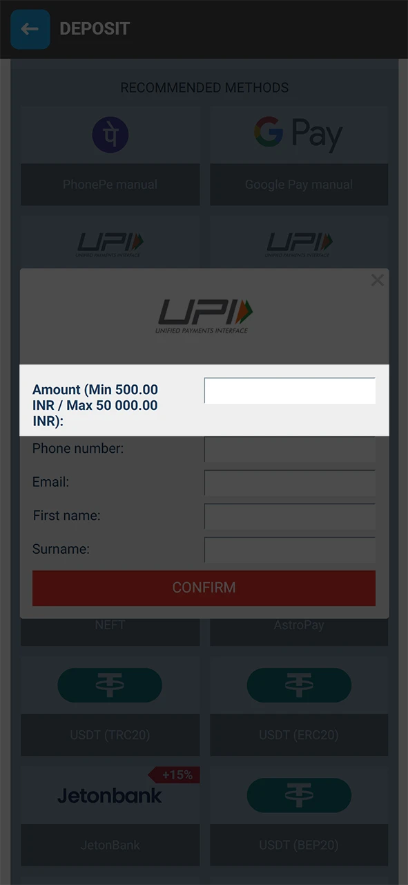 Enter the amount you want to deposit to your Megapari account.