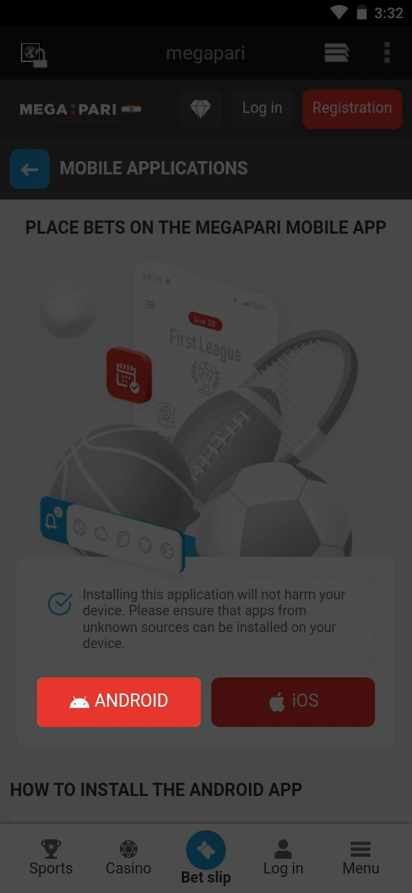 Choose the Android version of the Megapari app.