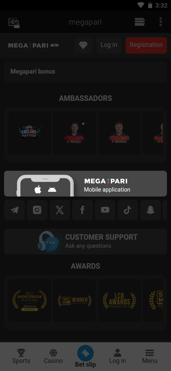 Go to the mobile app section of the Megapari website.